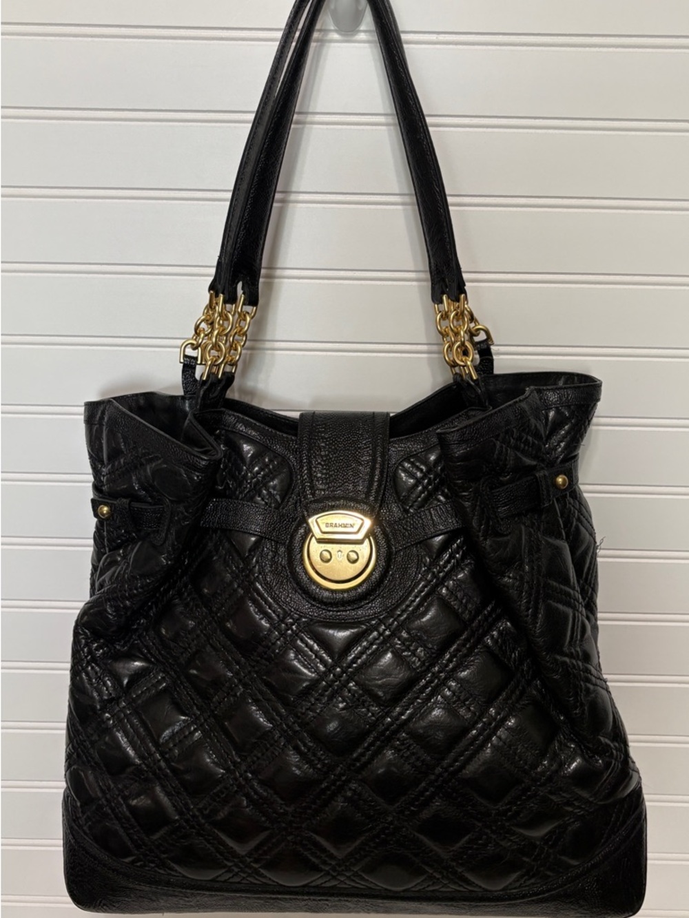 BRAHMIN Alison Black Rivington Leather Quilted Satchel Shoulder Bag Tote Purse
